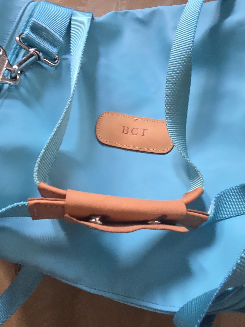 Jon Hart Design Medium Square Duffel Bag Aqua Blue Travel Weekender BCT Monogram - Picture 12 of 14